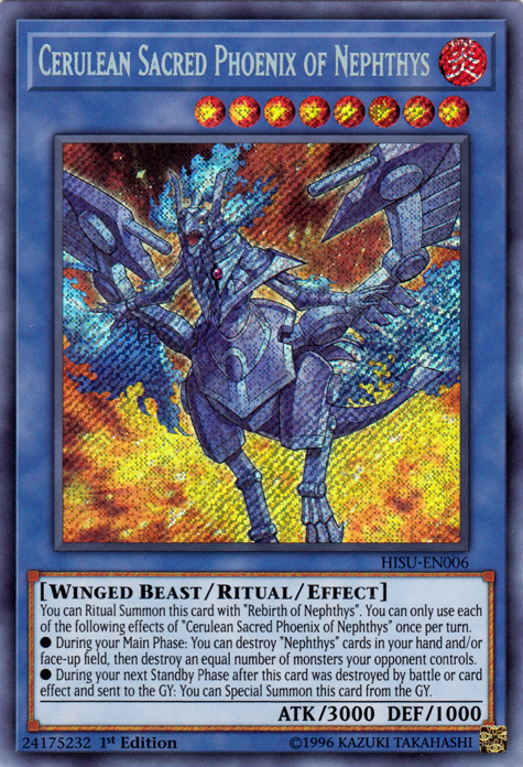 Cerulean Sacred Phoenix of Nephthys [HISU-EN006] Secret Rare | Total Play