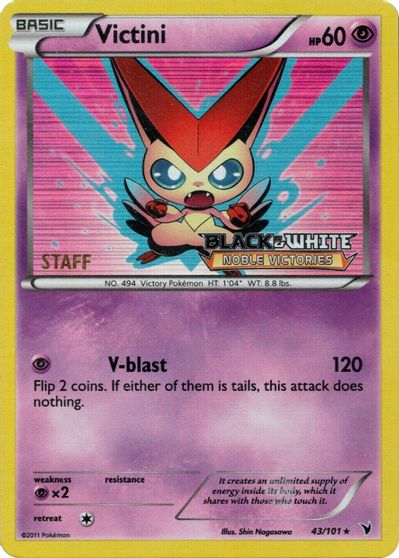 Victini (43/101) (Staff Prerelease Promo) [Black & White: Black Star Promos] | Total Play