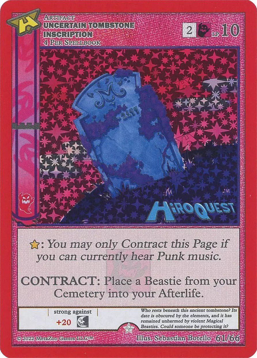 Uncertain Tombstone Inscription [Hiroquest Promos] | Total Play