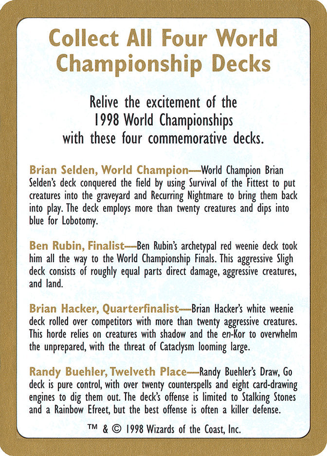 1998 World Championships Ad [World Championship Decks 1998] | Total Play