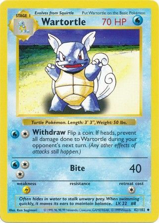 Wartortle (42/102) [Base Set Shadowless Unlimited] | Total Play