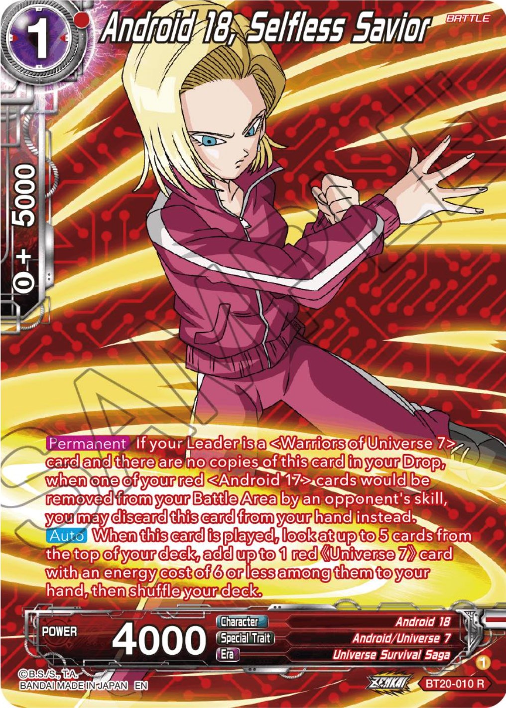 Android 18, Selfless Savior (Silver Foil) (BT20-010) [Power Absorbed] | Total Play