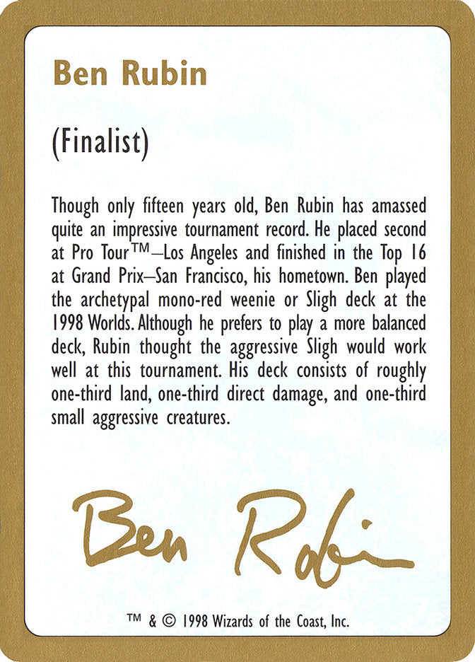 Ben Rubin Bio [World Championship Decks 1998] | Total Play