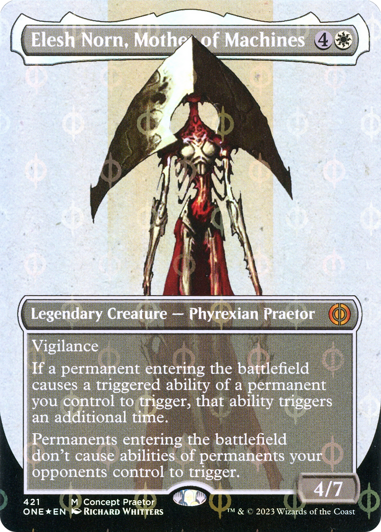 Elesh Norn, Mother of Machines (Borderless Concept Praetors Step-and-Compleat Foil) [Phyrexia: All Will Be One] | Total Play