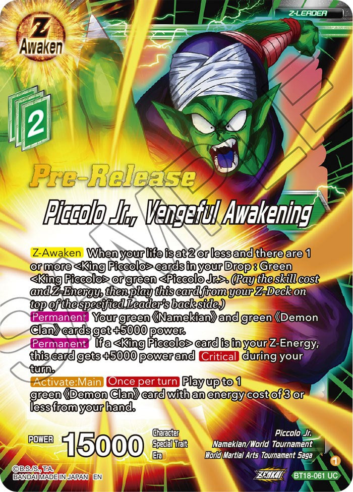 Piccolo Jr., Vengeful Awakening (BT18-061) [Dawn of the Z-Legends Prerelease Promos] | Total Play