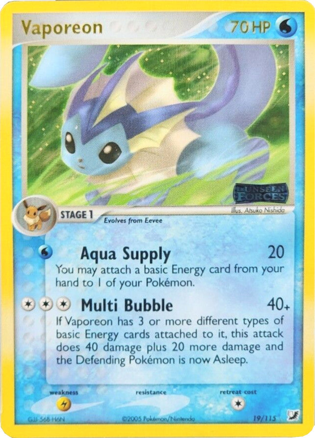 Vaporeon (19/115) (Stamped) [EX: Unseen Forces] | Total Play