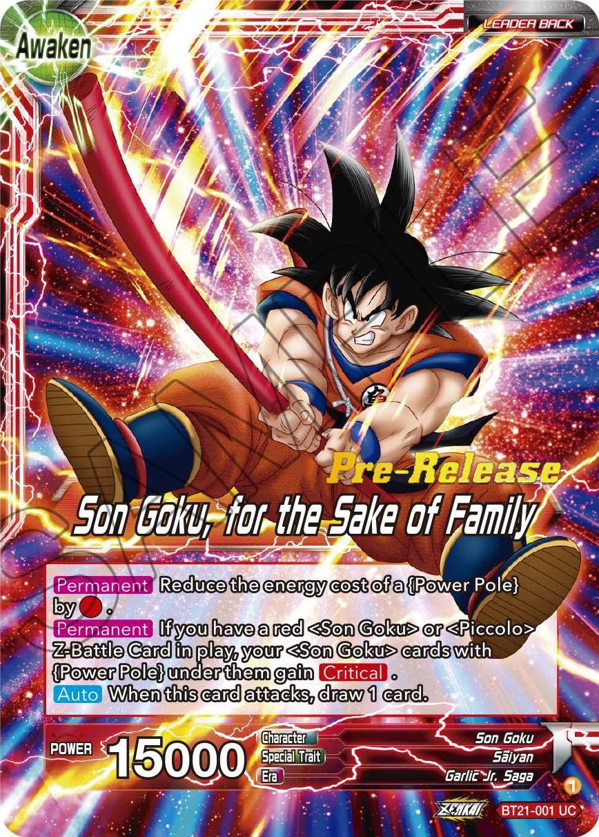 Son Goku // Son Goku, for the Sake of Family (BT21-001) [Wild Resurgence Pre-Release Cards] | Total Play
