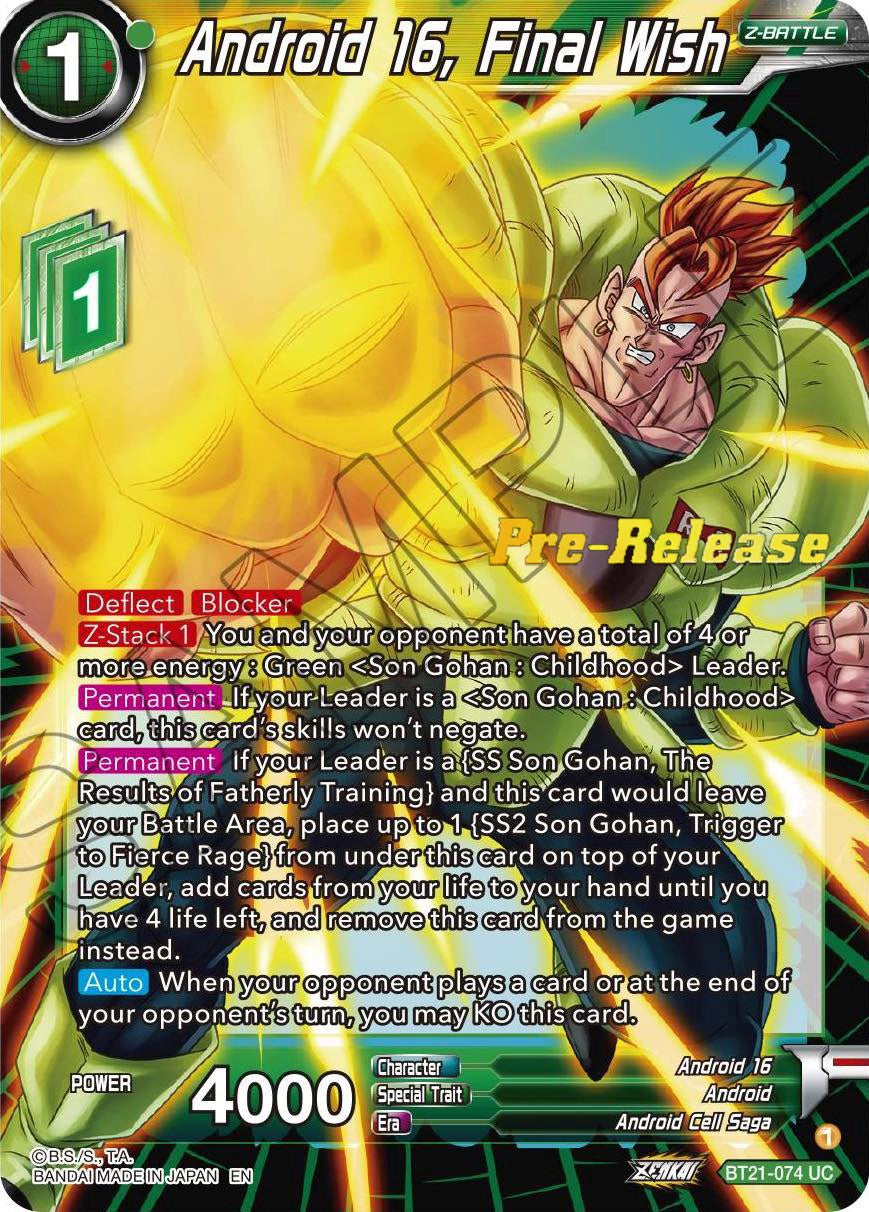 Android 16, Final Wish (BT21-074) [Wild Resurgence Pre-Release Cards] | Total Play