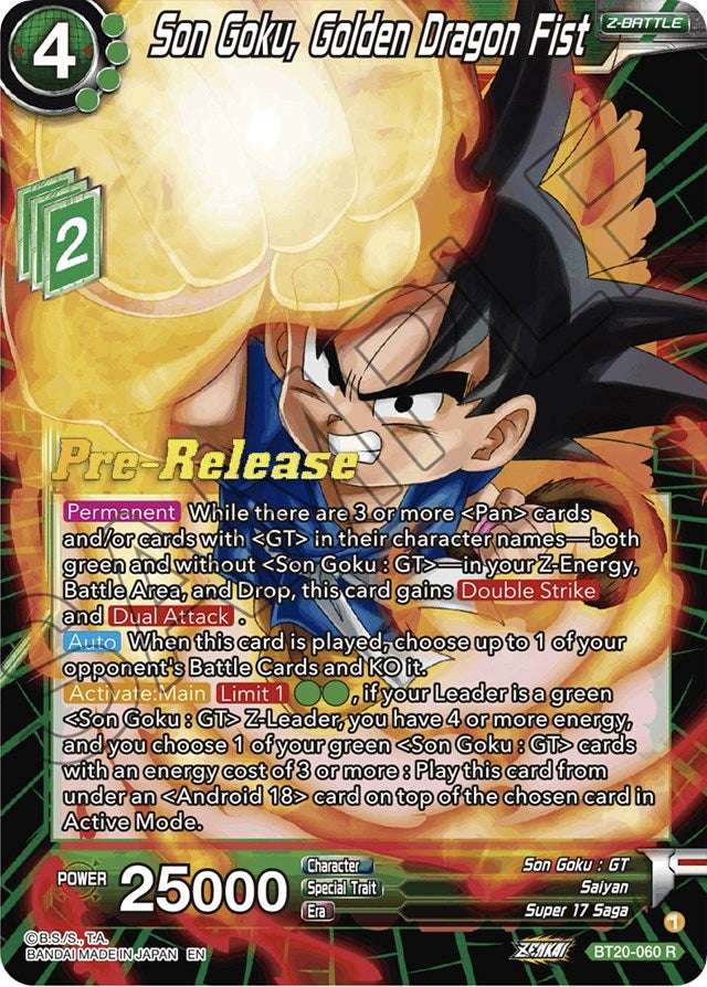 Son Goku, Golden Dragon Fist (BT20-060) [Power Absorbed Prerelease Promos] | Total Play