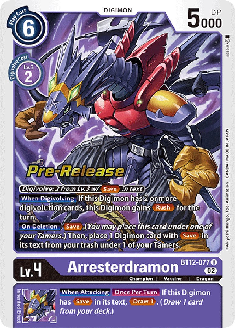 Arresterdramon [BT12-077] [Across Time Pre-Release Cards] | Total Play