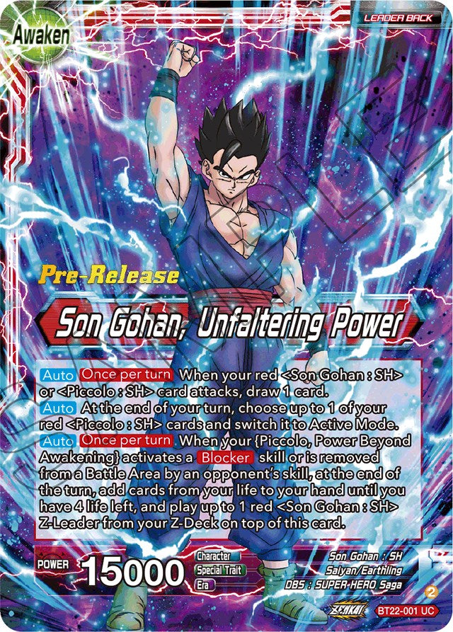 Son Gohan // Son Gohan, Unfaltering Power (BT22-001) [Critical Blow Prerelease Promos] | Total Play