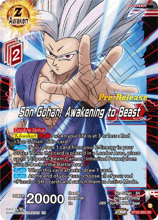 Son Gohan, Awakening to Beast (BT22-003) [Critical Blow Prerelease Promos] | Total Play