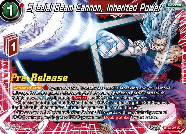 Special Beam Cannon, Inherited Power (BT22-007) [Critical Blow Prerelease Promos] | Total Play