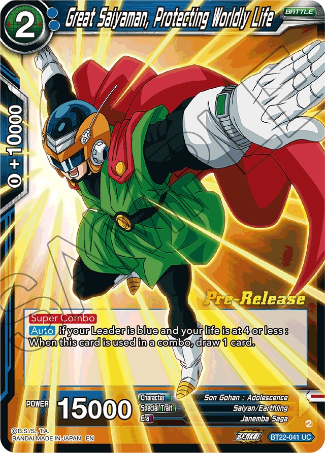 Great Saiyaman, Protecting Worldly Life (BT22-041) [Critical Blow Prerelease Promos] | Total Play