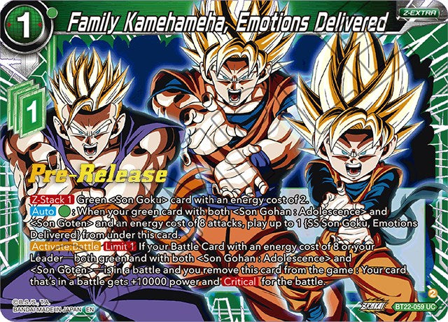 Family Kamehameha, Emotions Delivered (BT22-059) [Critical Blow Prerelease Promos] | Total Play