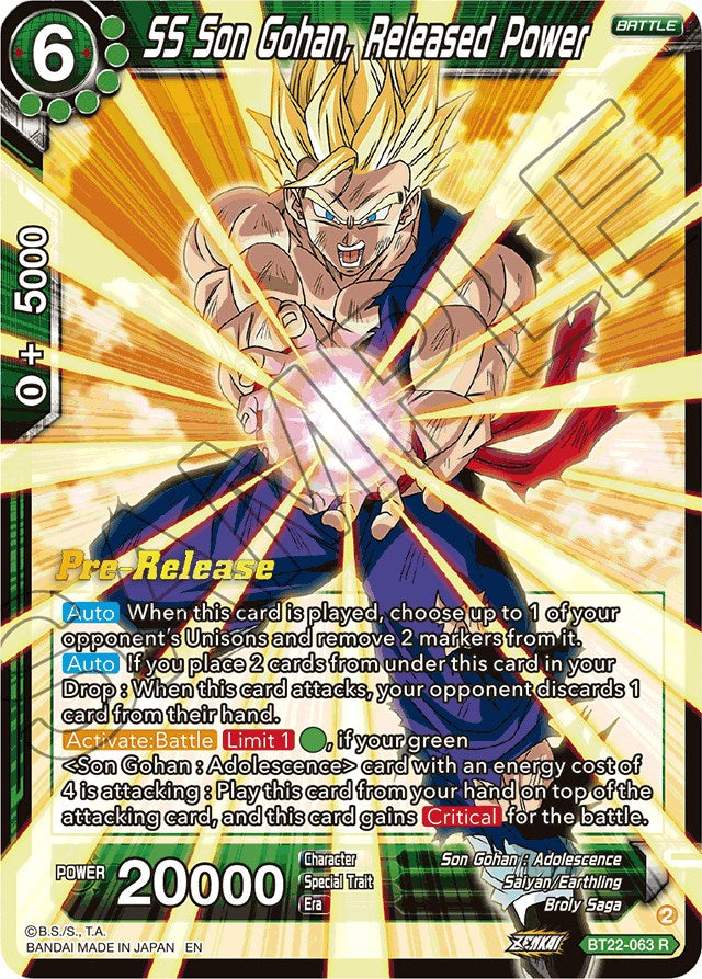 SS Son Gohan, Released Power (BT22-063) [Critical Blow Prerelease Promos] | Total Play