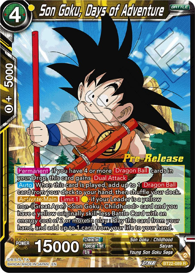 Son Goku, Days of Adventure (BT22-089) [Critical Blow Prerelease Promos] | Total Play