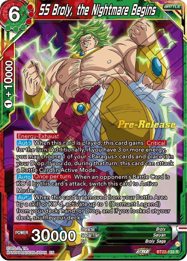 SS Broly, the Nightmare Begins (BT22-133) [Critical Blow Prerelease Promos] | Total Play