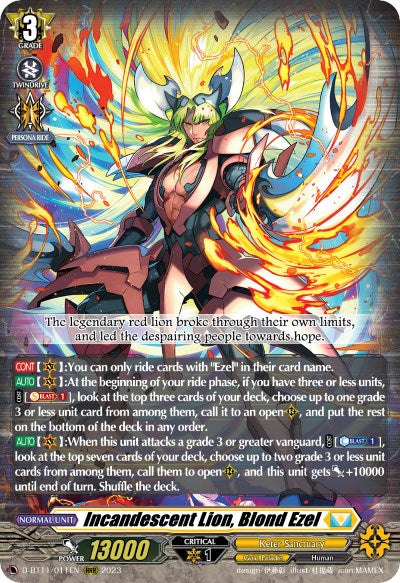 Incandescent Lion, Blond Ezel (D-BT11/011EN) [Clash of Heroes] | Total Play