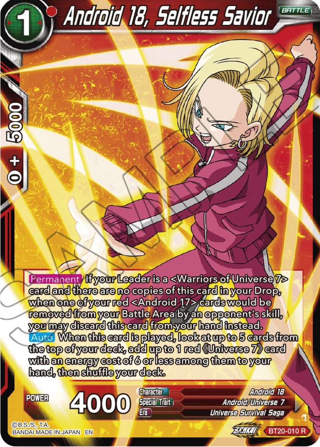 Android 18, Selfless Savior (BT20-010) [Power Absorbed] | Total Play