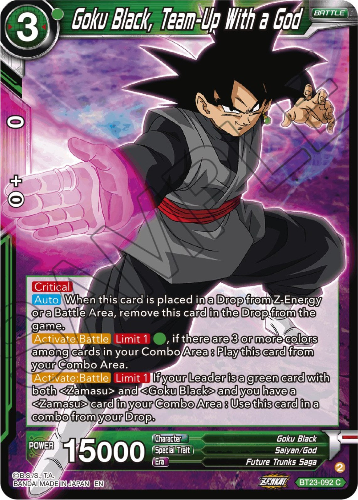 Goku Black, Team-Up With a God (BT23-092) [Perfect Combination] | Total Play