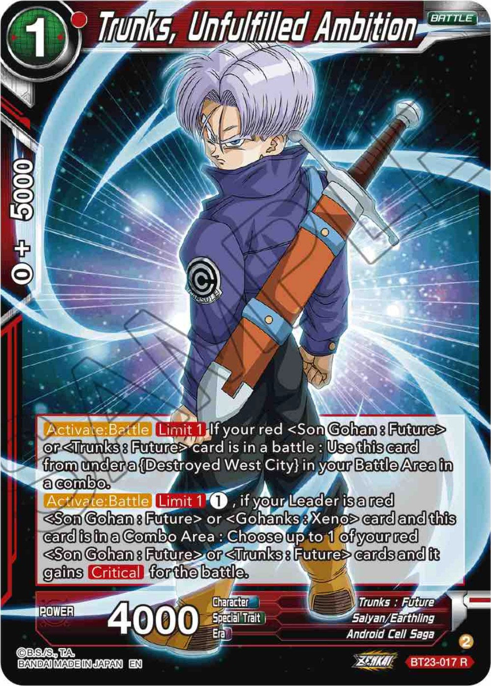 Trunks, Unfulfilled Ambition (BT23-017) [Perfect Combination] | Total Play