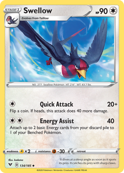 Swellow (134/185) [Sword & Shield: Vivid Voltage] | Total Play
