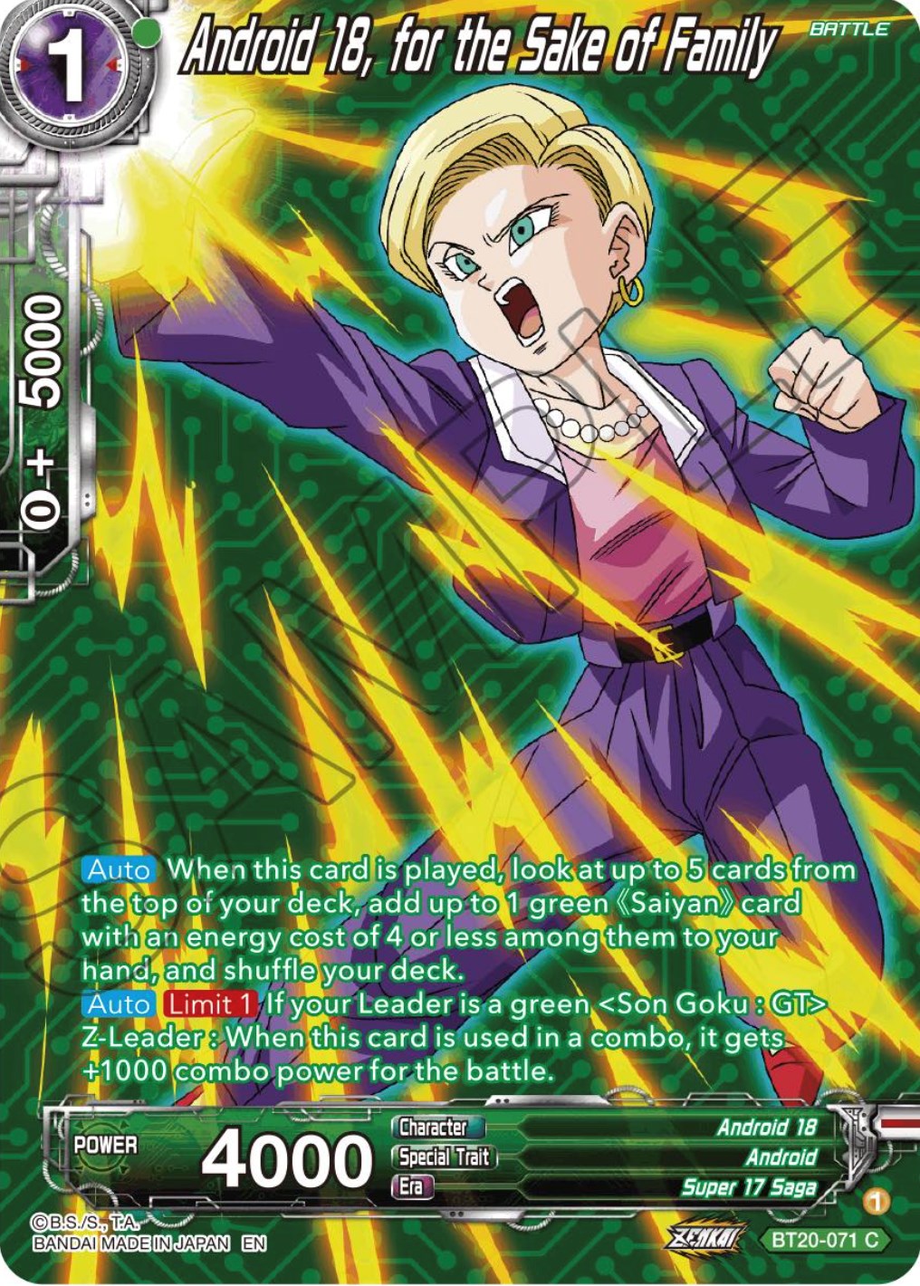 Android 18, for the Sake of Family (Silver Foil) (BT20-071) [Power Absorbed] | Total Play
