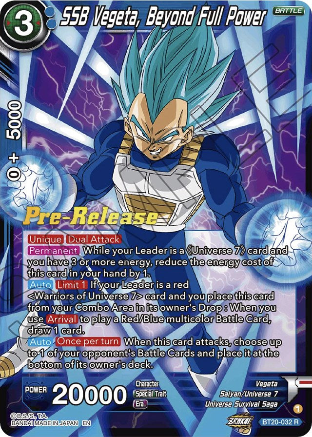 SSB Vegeta, Beyond Full Power (BT20-032) [Power Absorbed Prerelease Promos] | Total Play