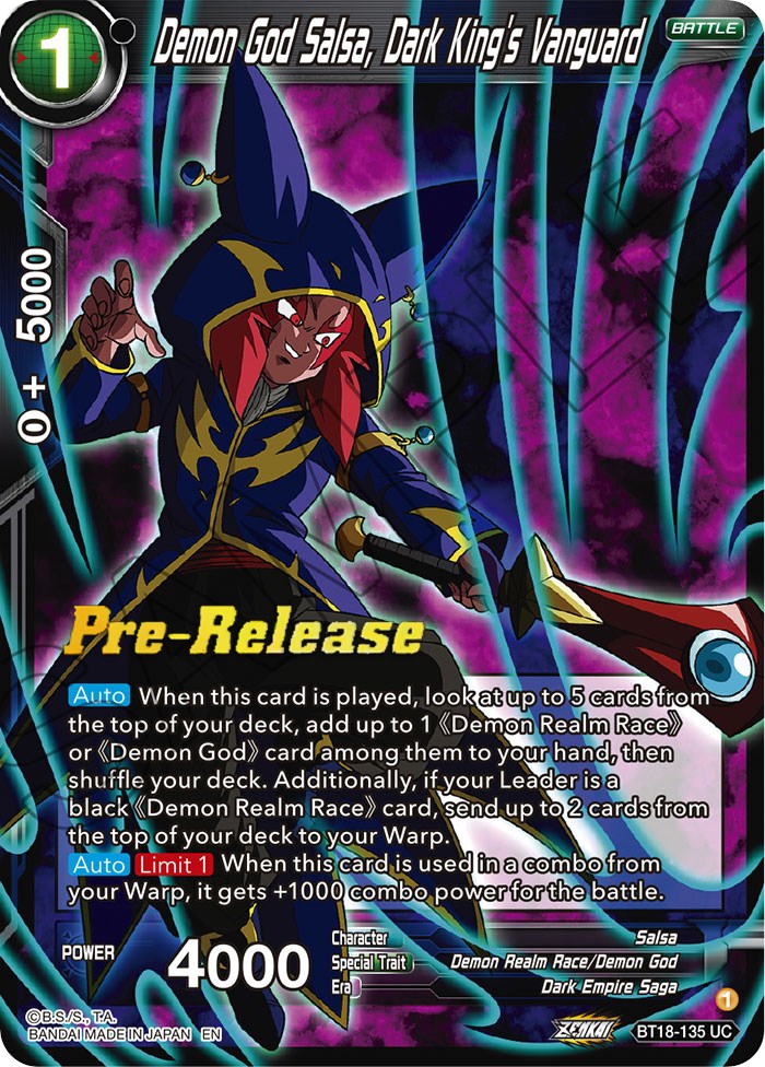 Demon God Salsa, Dark King's Vanguard (BT18-135) [Dawn of the Z-Legends Prerelease Promos] | Total Play