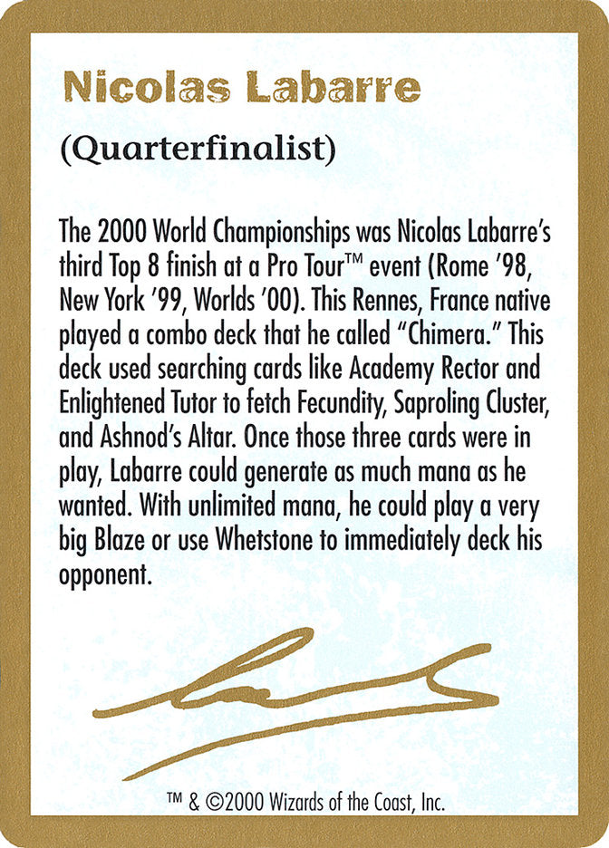 Nicolas Labarre Bio [World Championship Decks 2000] | Total Play