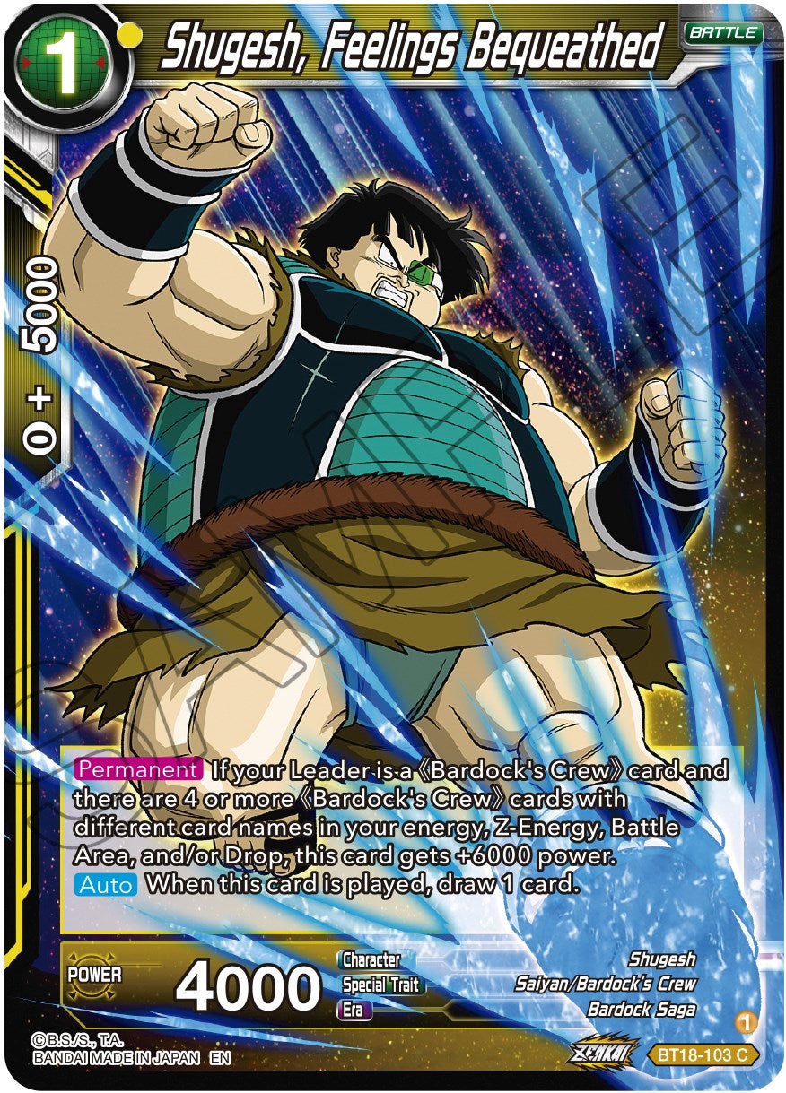 Shugesh, Feelings Bequeathed (BT18-103) [Dawn of the Z-Legends] | Total Play