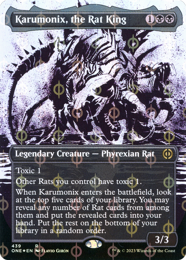 Karumonix, the Rat King (Borderless Ichor Step-and-Compleat Foil) [Phyrexia: All Will Be One] | Total Play