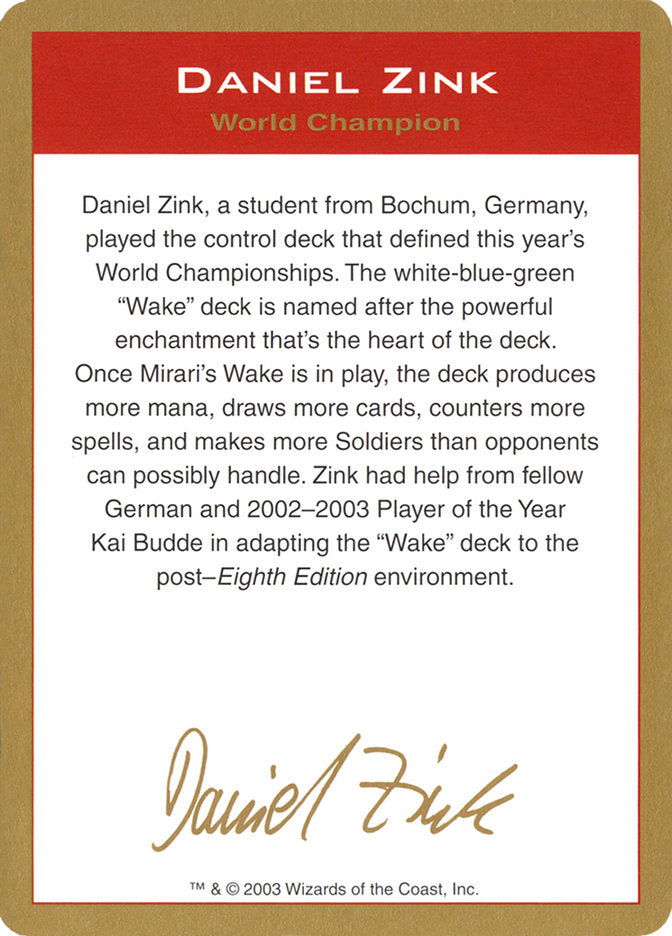 Daniel Zink Bio [World Championship Decks 2003] | Total Play