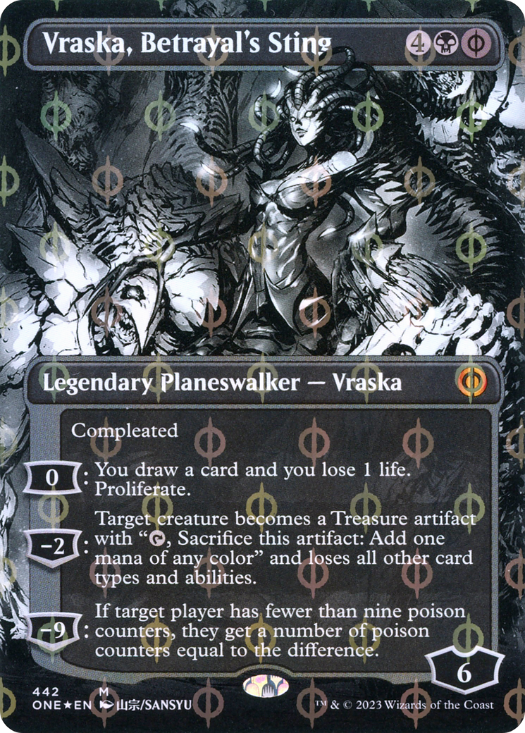 Vraska, Betrayal's Sting (Borderless Manga Step-and-Compleat Foil) [Phyrexia: All Will Be One] | Total Play