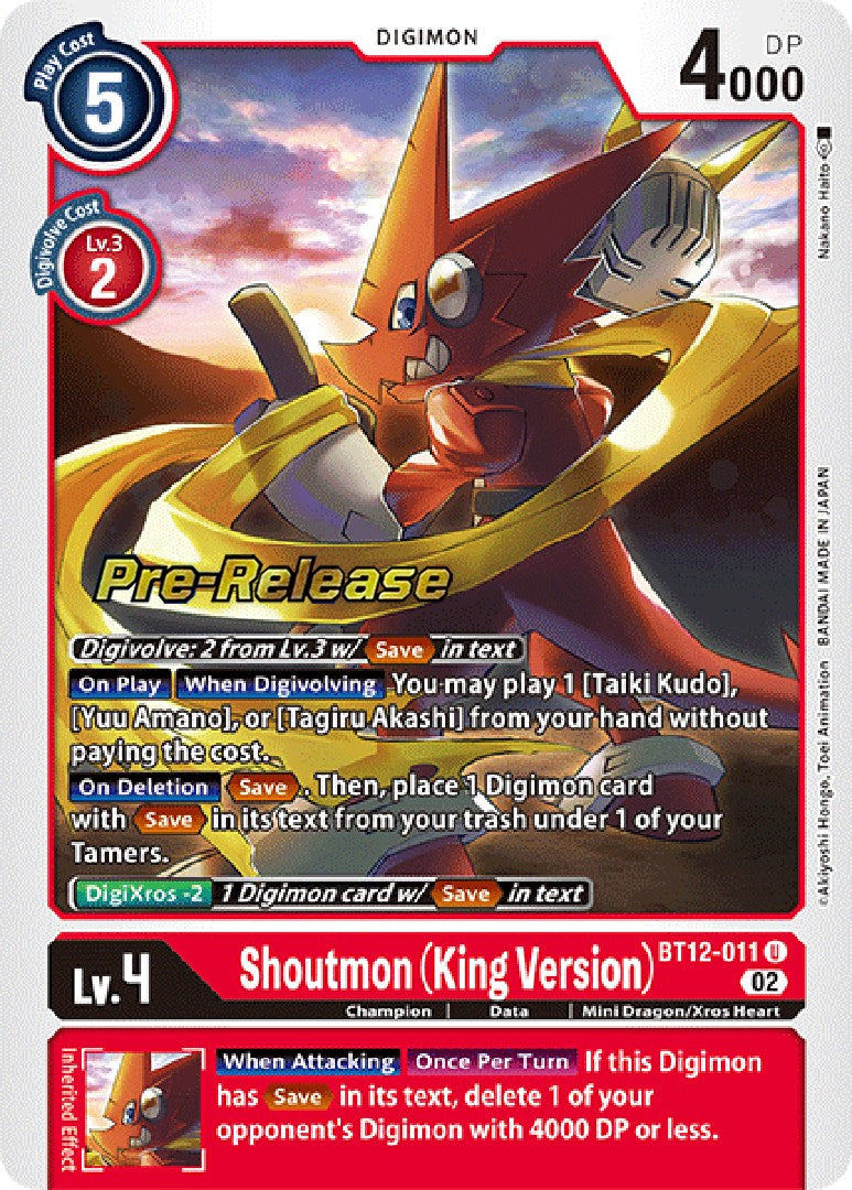 Shoutmon (King Version) [BT12-011] [Across Time Pre-Release Cards] | Total Play