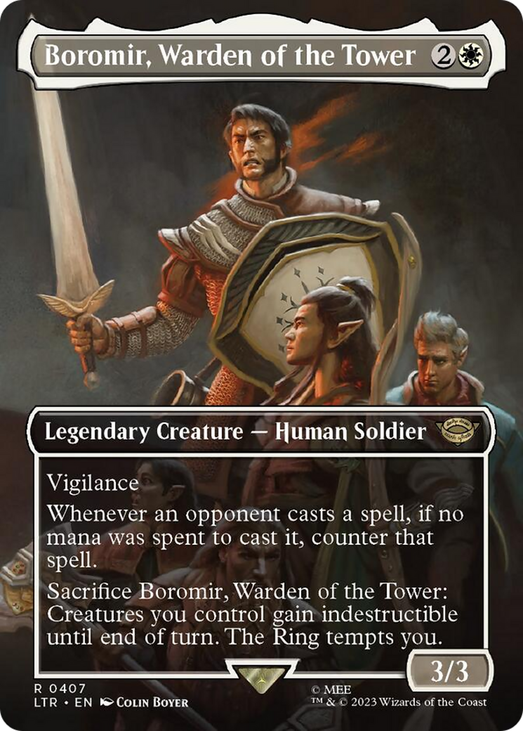 Boromir, Warden of the Tower (Borderless Alternate Art) [The Lord of the Rings: Tales of Middle-Earth] | Total Play