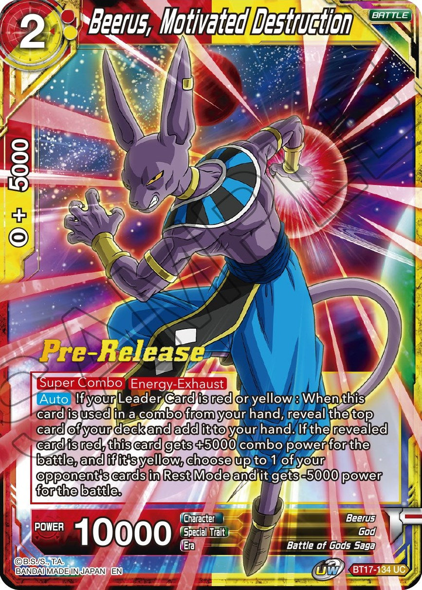 Beerus, Motivated Destruction (BT17-134) [Ultimate Squad Prerelease Promos] | Total Play