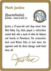 1996 Mark Justice Biography Card [World Championship Decks] | Total Play