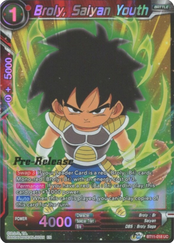 Broly, Saiyan Youth (BT11-018) [Vermilion Bloodline Prerelease Promos] | Total Play