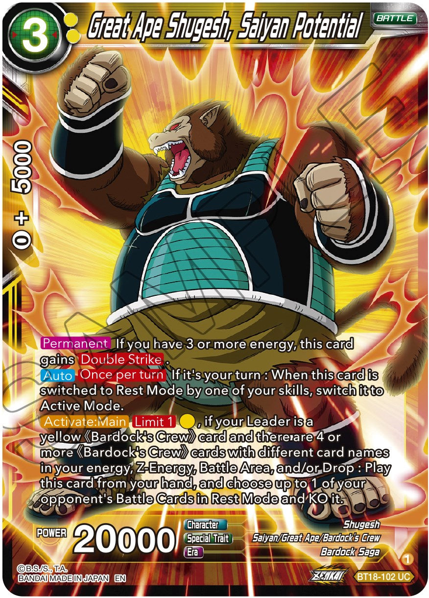 Great Ape Shugesh, Saiyan Potential (BT18-102) [Dawn of the Z-Legends] | Total Play
