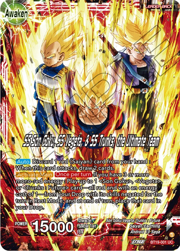 Son Goku & Vegeta & Trunks // SS Son Goku, SS Vegeta, & SS Trunks, the Ultimate Team (BT19-001) [Fighter's Ambition] | Total Play