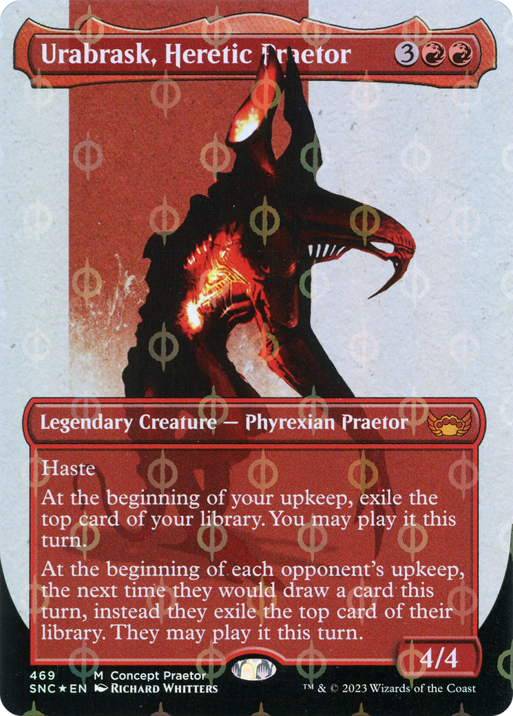 Urabrask, Heretic Praetor (Borderless Concept Praetors Step-and-Compleat Foil) [Phyrexia: All Will Be One] | Total Play