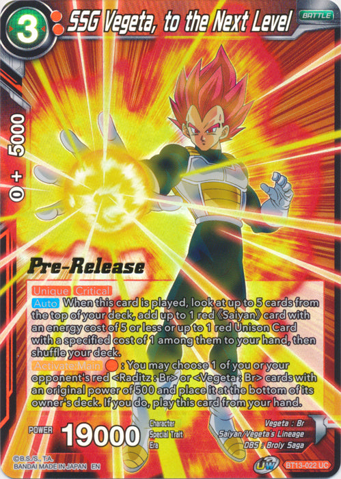 SSG Vegeta, to the Next Level (BT13-022) [Supreme Rivalry Prerelease Promos] | Total Play