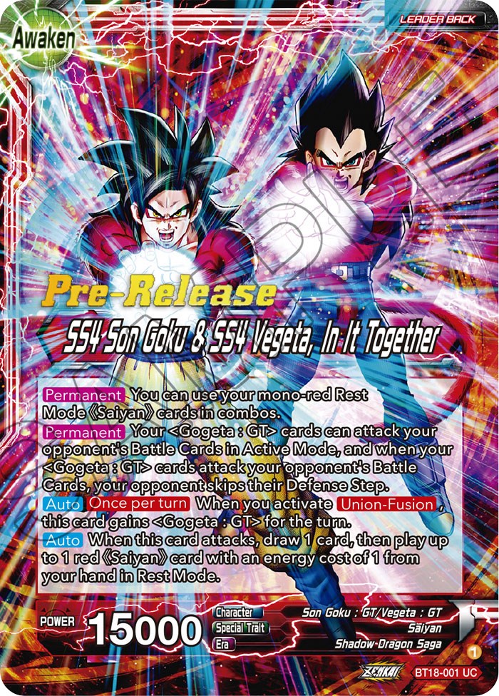 Son Goku & Vegeta // SS4 Son Goku & SS4 Vegeta, In It Together (BT18-001) [Dawn of the Z-Legends Prerelease Promos] | Total Play