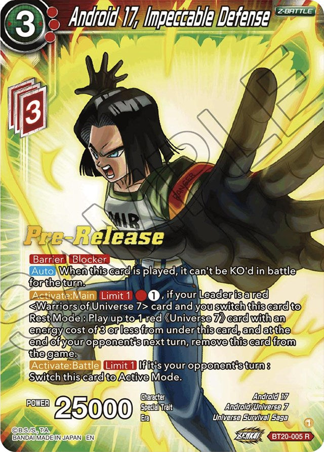 Android 17, Impeccable Defense (BT20-005) [Power Absorbed Prerelease Promos] | Total Play