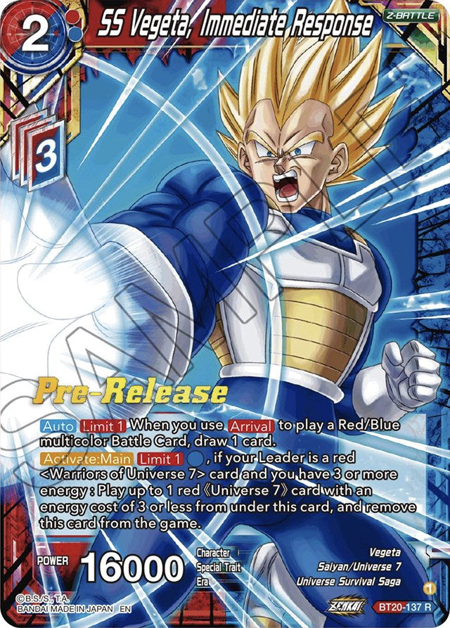 SS Vegeta, Immediate Response (BT20-137) [Power Absorbed Prerelease Promos] | Total Play