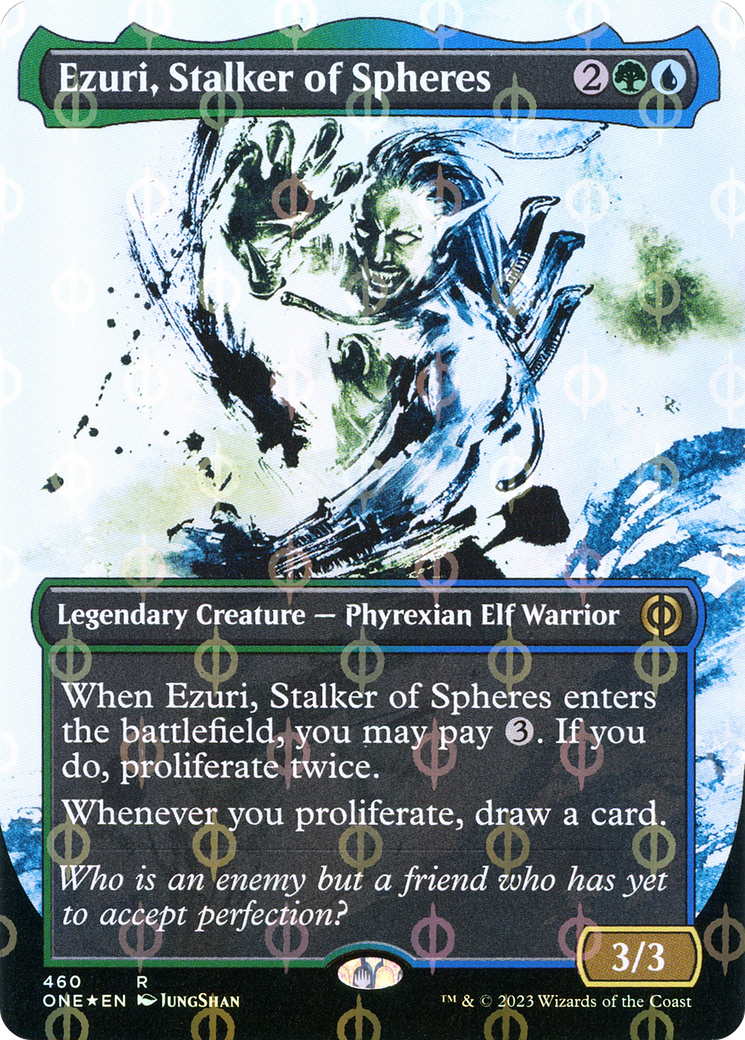 Ezuri, Stalker of Spheres (Borderless Ichor Step-and-Compleat Foil) [Phyrexia: All Will Be One] | Total Play