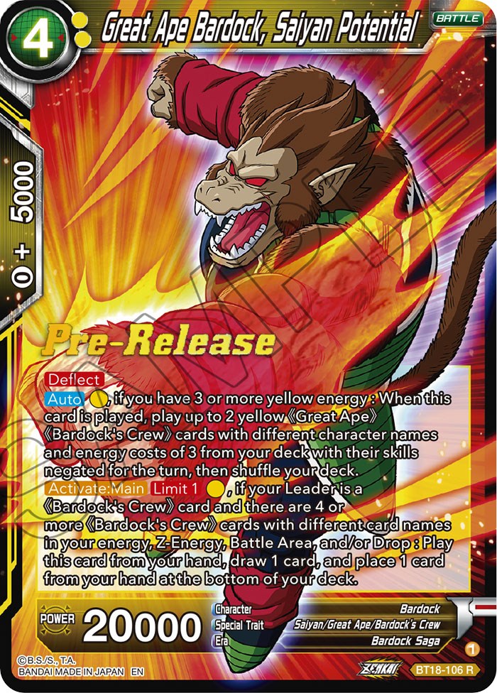 Great Ape Bardock, Saiyan Potential (BT18-106) [Dawn of the Z-Legends Prerelease Promos] | Total Play
