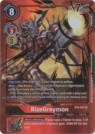RizeGreymon [BT4-017] (Alternate Art - Red Border) [Great Legend Promos] | Total Play